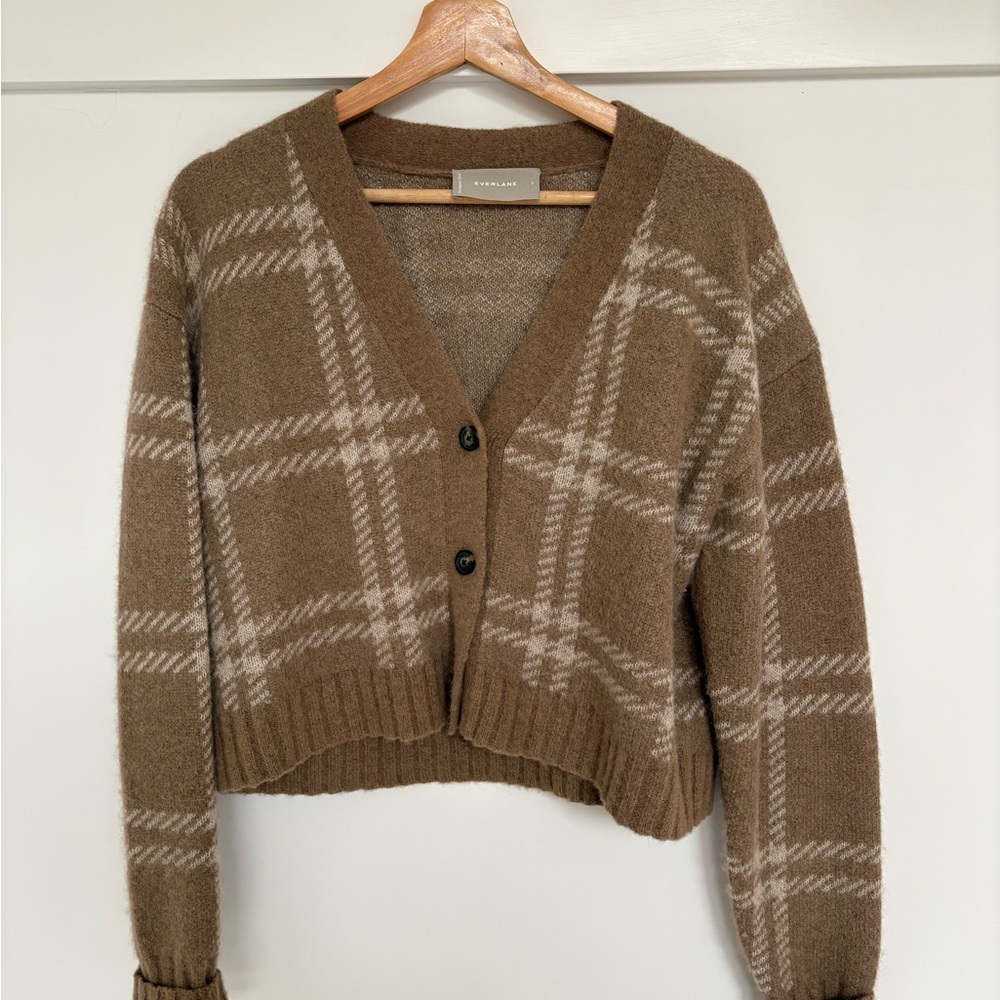 Everlane Tan Plaid Button-Up Cardigan - Picture 2 of 5